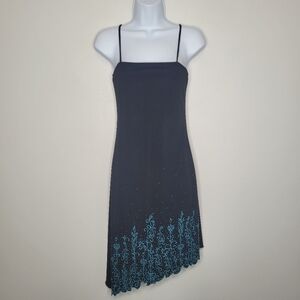 Vintage 90s Taboo teal black beaded whimsigoth grunge asymmetrical dress small